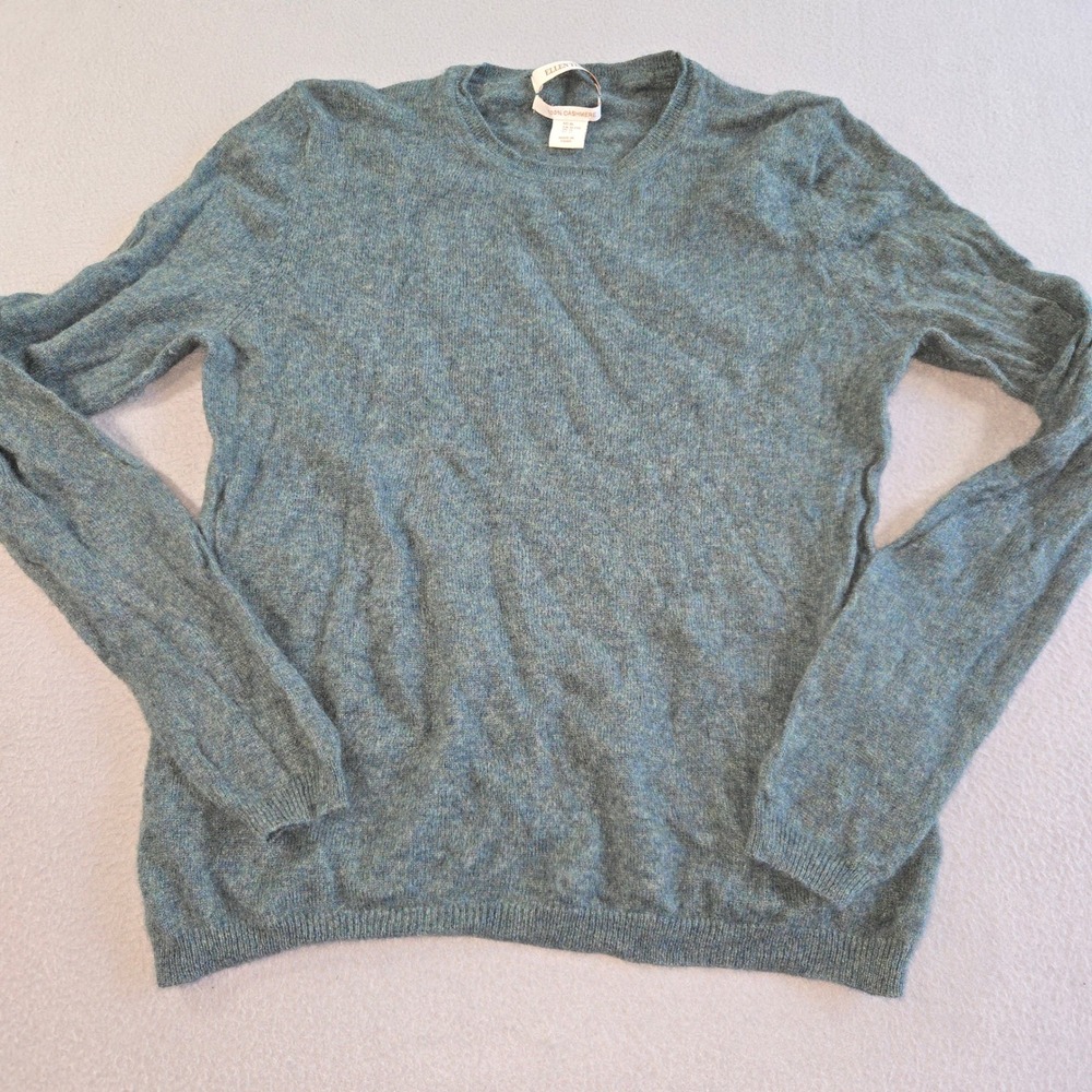 Ellen Tracy Sweater Womens XL Teal Blue 100% Cashmere Crewneck Pullover Knit Top